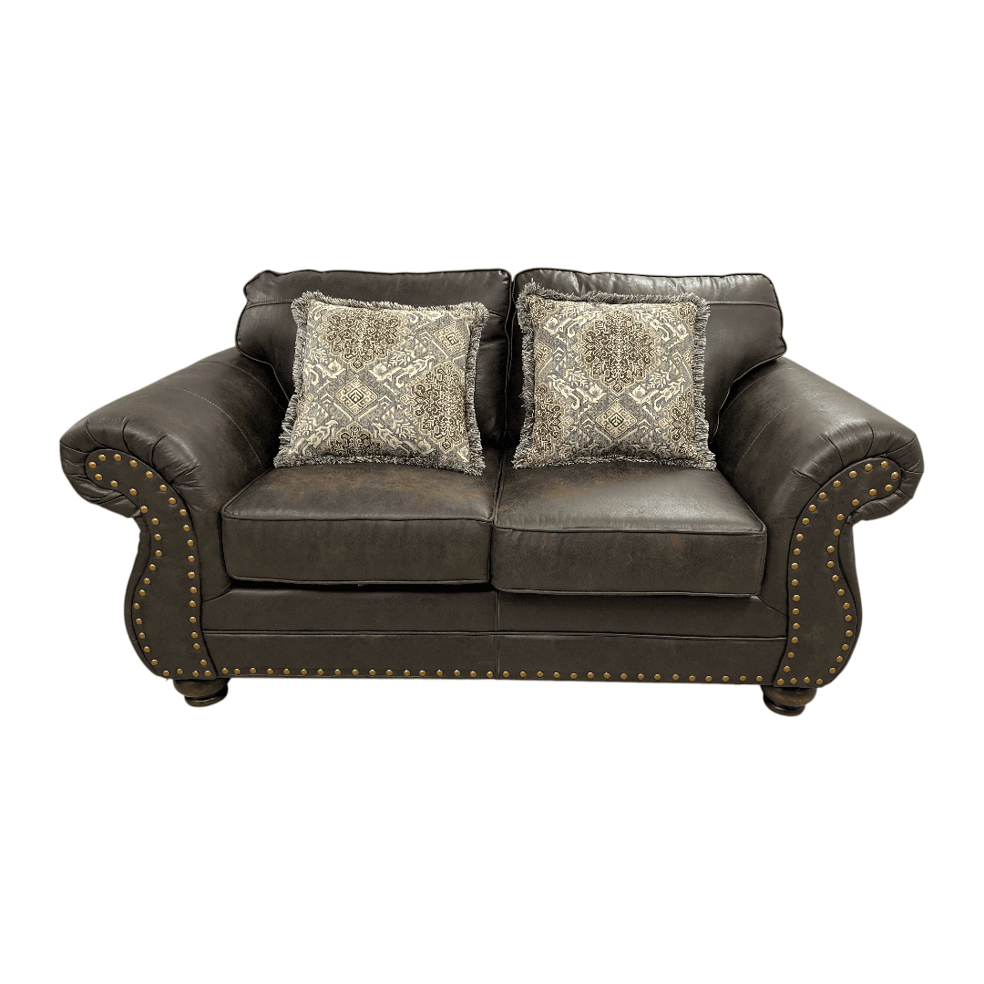 Roundhill Furniture Leinster Faux Leather Upholstered Nailhead Loveseat And Chair in Espresso Set - Thumbnail 13
