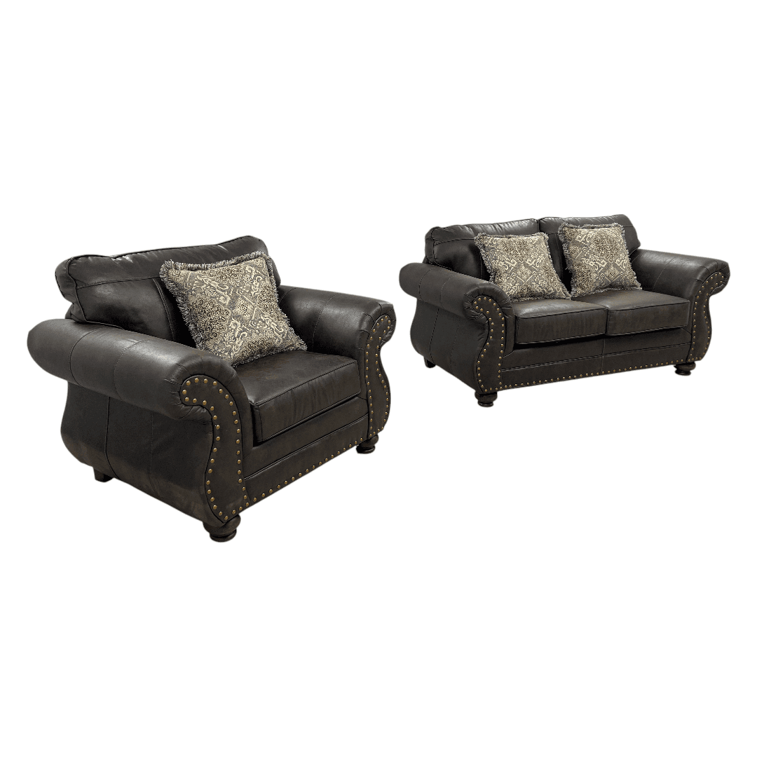 Roundhill Furniture Leinster Faux Leather Upholstered Nailhead Loveseat And Chair in Espresso Set - Thumbnail 9