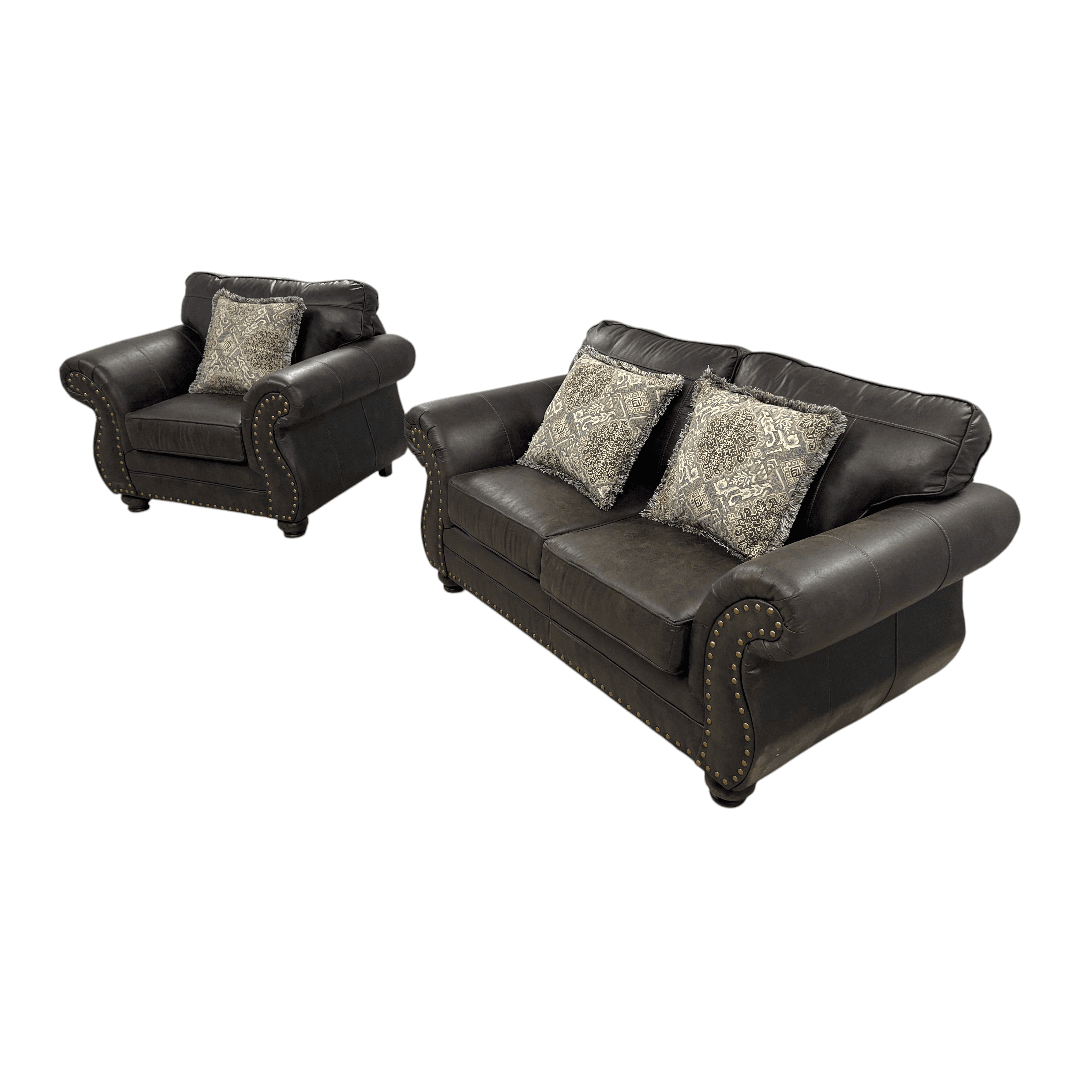 Roundhill Furniture Leinster Faux Leather Upholstered Nailhead Loveseat And Chair in Espresso Set - Thumbnail 4