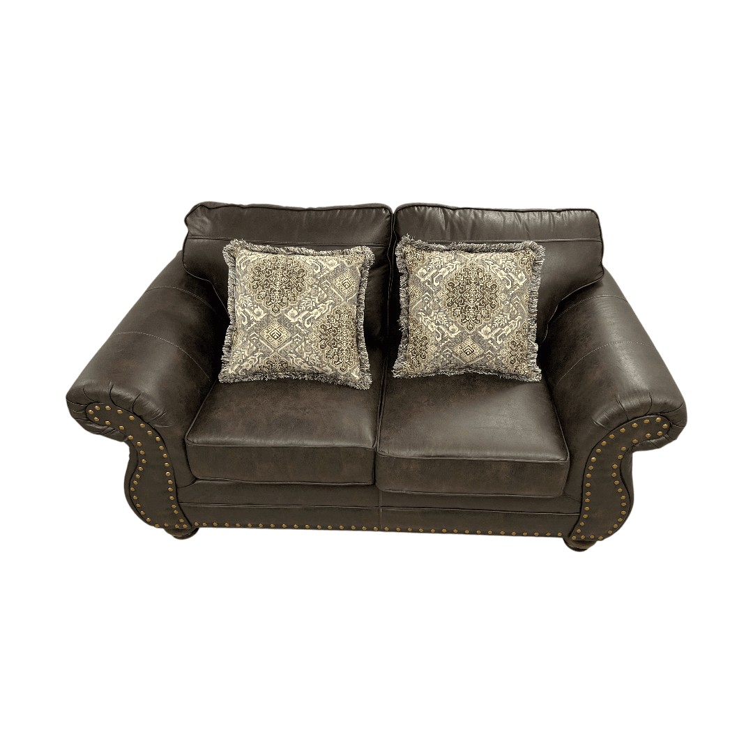 Roundhill Furniture Leinster Faux Leather Upholstered Nailhead Loveseat And Chair in Espresso Set - Thumbnail 14