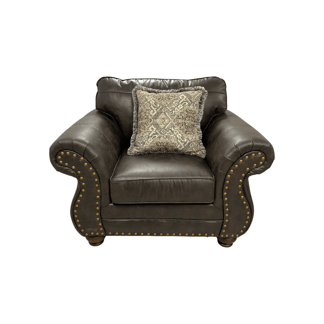 Roundhill Furniture Leinster Faux Leather Upholstered Nailhead Loveseat And Chair in Espresso Set - Thumbnail 12