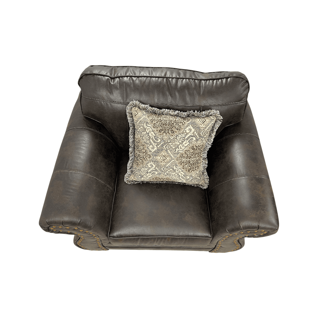 Roundhill Furniture Leinster Faux Leather Upholstered Nailhead Loveseat And Chair in Espresso Set - Thumbnail 11