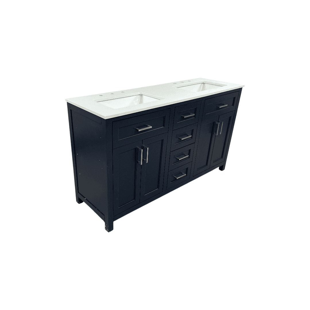Lark Manor Chezkel 60'' Fully Assembled Double Bathroom Vanity with Ceramic Sink - Thumbnail 3