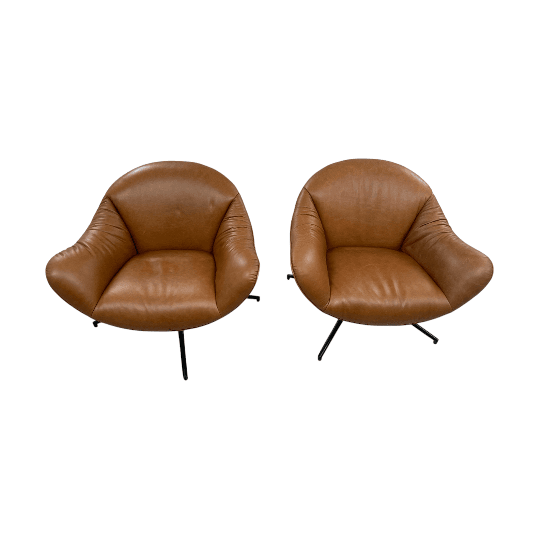 Castlery Arden Leather Swivel Armchair Set of 2 - Thumbnail 2