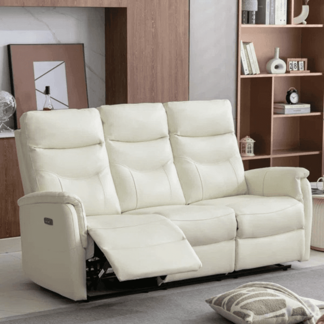 Latitude Run Viradis Genuine Leather Zero Clearance Recliner Power Reclining Sofa With USB Port, Modern 3 Seater Recliner Couch - Image 1