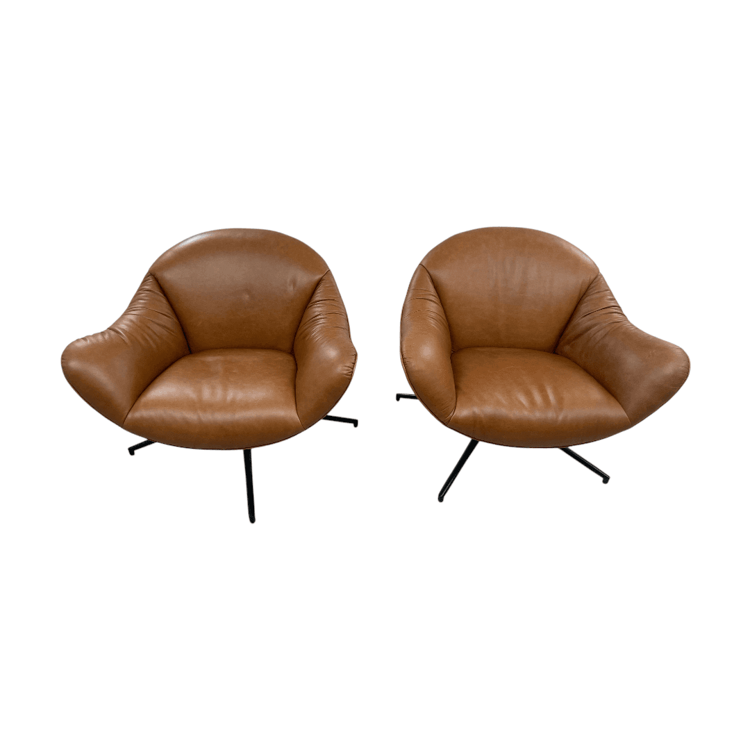 Castlery Arden Leather Swivel Armchair Set of 2 - Image 1