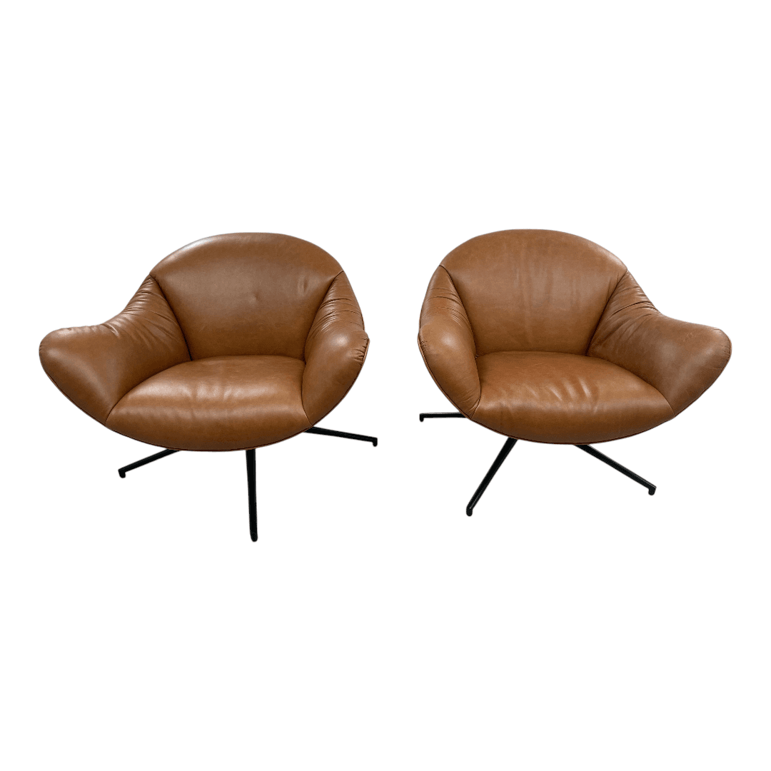 Castlery Arden Leather Swivel Armchair Set of 2 - Thumbnail 3