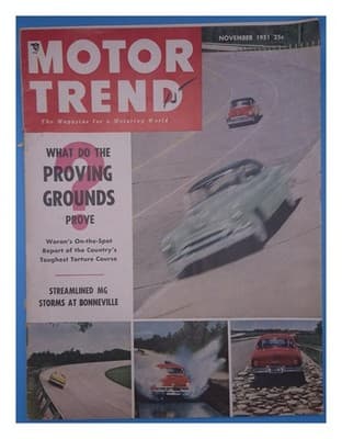 MOTOR TREND NOVEMBER 1951 PROVING GROUNDS TESTING MAGAZINE - Image 1