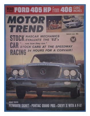 MOTOR TREND March 1962 Stock Car Racing NASCAR Mechanics Car Magazine - Image 1