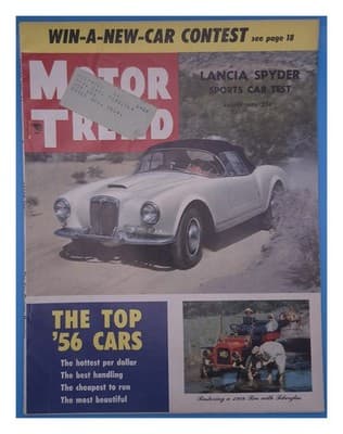 Motor Trend August 1956 Lancia Spyder Sports Car Test Top 56 Cars Magazine - Image 1