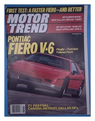 Motor Trend November 1984 Pontiac Fiero V-6;三菱Galant;Opels;F1 Magazine - Image 1