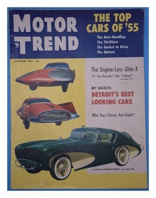 Motor Trend September 1955 The Top Cars of '55; Engine-Less Ghia-X Car Magazine - Image 1