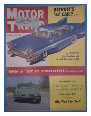 Motor Trend October 1956 '57 Detroit Car Fuel Injection Magazine - Image 1