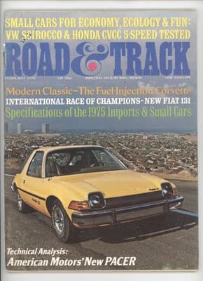 Road & Track February 1975 AMC Pacer VW Scirocco CVCC Magazine - Image 1
