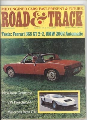 Road & Track November 1969 VW Porsche 914 Mid Engine Car Magazine - Image 1