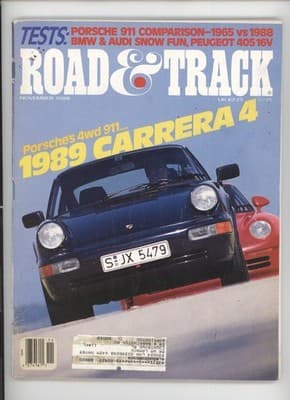 Road & Track November 1988 Porsche 911 Carrera 4 Magazine - Image 1