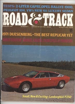 Road & Track February 1971 Lamborghini P250 Wankel Engine Magazine - Image 1