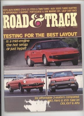 Road & Track August 1985 Mid-Engine Layout & Affordable 2-Seaters Magazine - Image 1