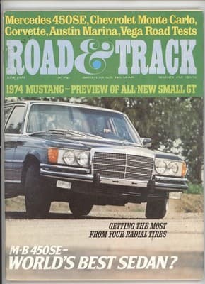 Road & Track June 1973 Mercedes 450SE 1974 Mustang Magazine - Image 1