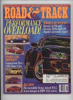 Road & Track August 1993 Porsche 911 Toyota Supra Ferrari Magazine - Image 1