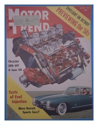 Motor Trend August 1957 Chrysler 500-HP 4-cam V8 Magazine - Image 1