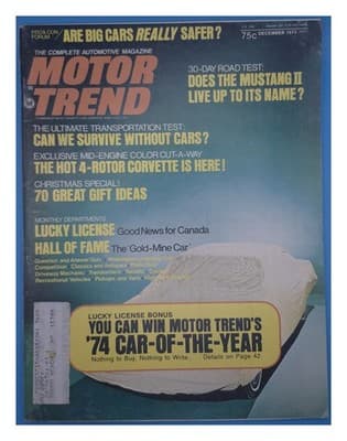 Motor Trend December 1973 Corvette Mustang II Car Magazine - Image 1