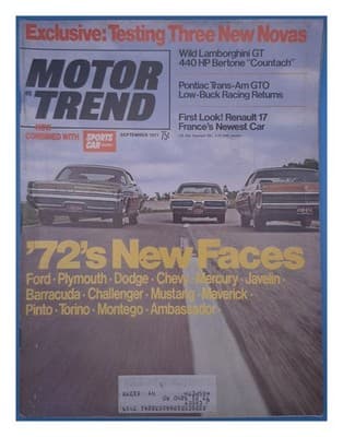 Motor Trend September 1971 Three New Novas Lamborghini Countach Magazine - Image 1