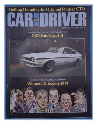 Car and Driver January 1975 Pontiac GTO Ford Capri II Winners Losers Magazine - Image 1
