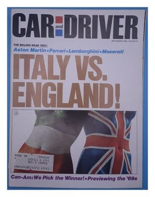 Car and Driver September 1968 Italy vs England Aston Martin Ferrari Magazine - Image 1