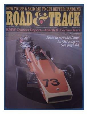 Road & Track October 1969 Skid Pad Handling BMW Abarth Cortina Lotus Magazine - Image 1