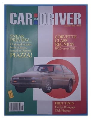 Car and Driver March 1982 Piazza Corvette Rampage Magazine - Image 1