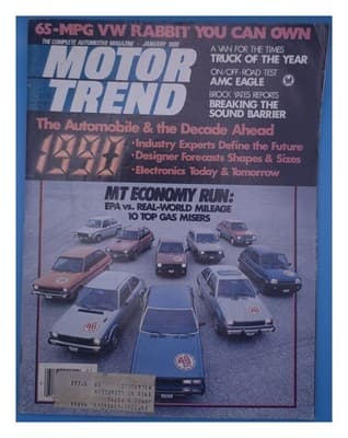 Motor Trend Jan 1980 VW Rabbit 65 MPG 10 Top Gas Misers Magazine - Image 1