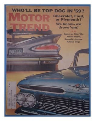 Motor Trend November 1958 1959 Chevrolet Ford Plymouth Comparison Magazine - Image 1