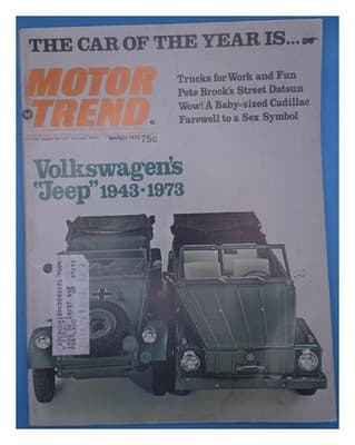 Motor Trend March 1973 Volkswagen Jeep Car of Year Magazine - Image 1