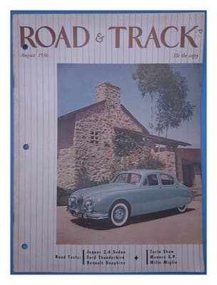 Road & Track August 1956 Jaguar Thunderbird Renault Dauphine Magazine - Image 1