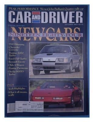 Car and Driver October 1983 New Cars 1984 Mustang SVO Corvette Magazine - Image 1