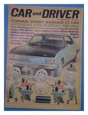 Car and Driver September 1965 Corvair Sprint Pontiac Mustang Magazine - Image 1