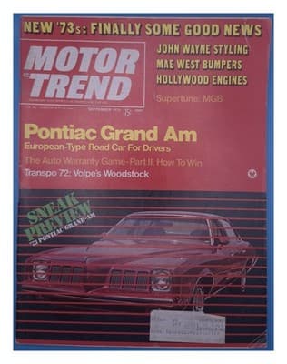 Motor Trend September 1972 Pontiac Grand Am Magazine - Image 1
