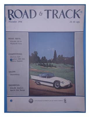 Road & Track November 1956 Alfa Romeo Super-Flow Magazine - Image 1