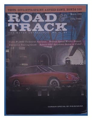 Road & Track March 1961 Giulietta Sprint, Corvair Pininfarina Magazine - Image 1