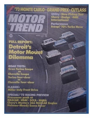 Motor Trend March 1972 1973 Monte Carlo Grand Prix Cutlass Magazine - Image 1