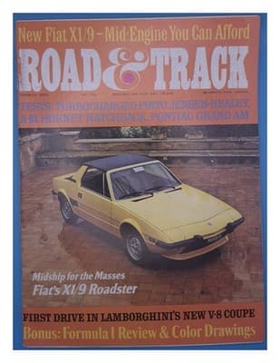 Road & Track March 1973 Fiat X1/9 Lamborghini V8 Formula 1 Magazine - Image 1