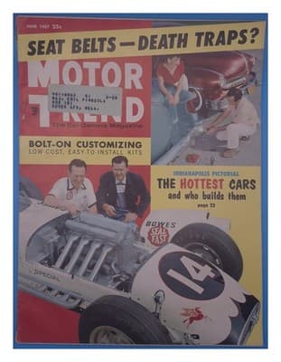 Motor Trend June 1957 Seat Belts Indianapolis Race Cars Magazine - Image 1