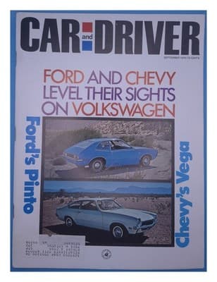 Car and Driver September 1970 Ford Pinto Chevy Vega Magazine - Image 1