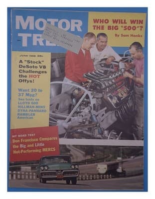 Motor Trend June 1958 Indy 500 DeSoto V8 Fuel Economy Magazine - Image 1