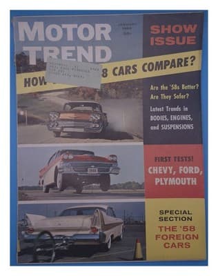 Motor Trend January 1958 Show Issue First Tests Chevy Ford Plymouth Magazine - Image 1
