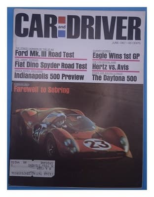 Car and Driver June 1967 Ferrari Sebring Magazine - Image 1