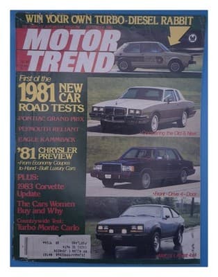 Motor Trend September 1980 Turbo Diesel Rabbit & Corvette Update Magazine - Image 1