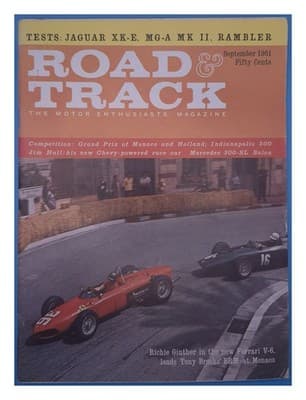 Road & Track September 1961 Ferrari V-6 Monaco, Jaguar XK-E Magazine - Image 1
