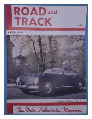 Road and Track March 1951 Pinin Farina Alfa Romeo Magazine - Image 1